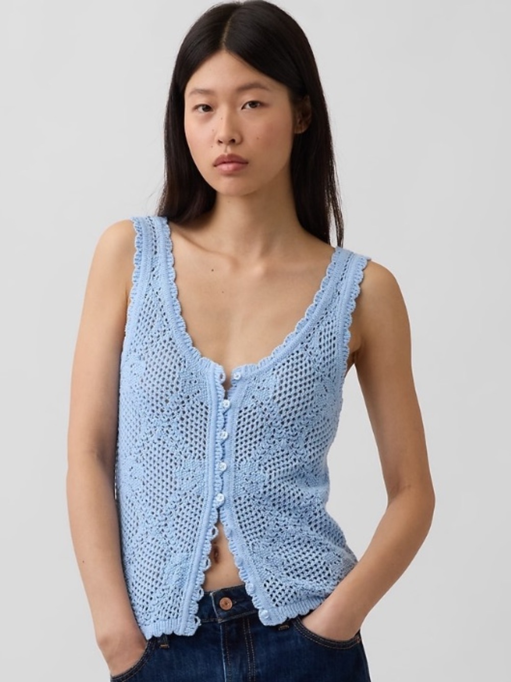 GAP Cotton Crocheted Knit Tank, Small